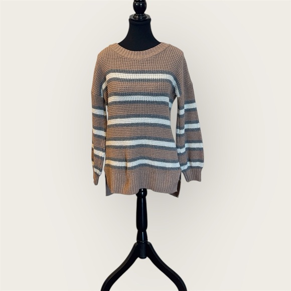 Pink Rose Sweaters - Pink Rose Brown and Gray Striped Sweater